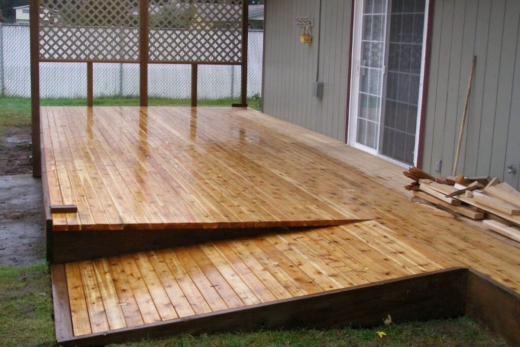 outdoor deck with wooden ramp