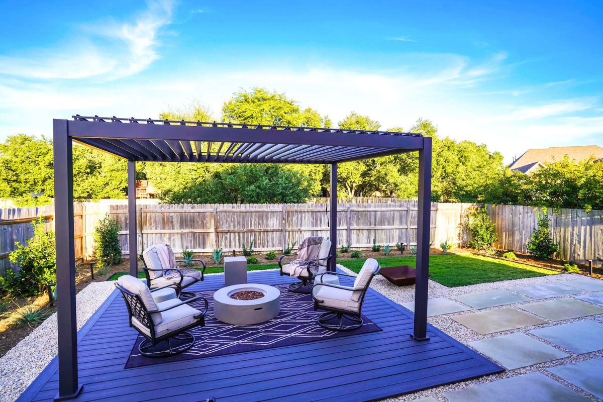 modern outdoor pergola with furniture